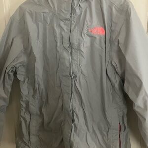The North Face Gray Windbreaker with Pink Logo Patch